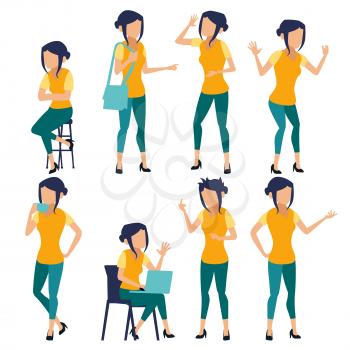 Woman Set Vector. Modern Gradient Colors. People In Action. Creative Person. Design Element. Isolated Flat Illustration