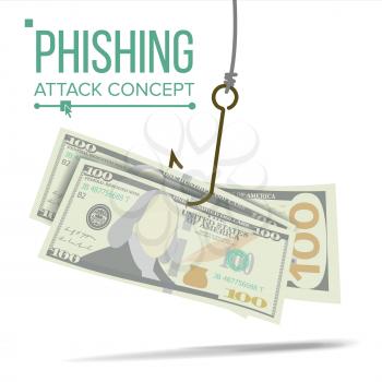 Phishing Money Concept Vector. Fraud Theft Protection. Leakage Information. Economic Crisis. Cartoon Illustration