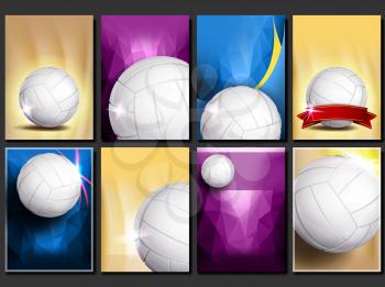 Volleyball Poster Set Vector. Empty Template For Design. Promotion. Volleyball Ball. Vertical Modern Tournament. Sport Event Announcement. Banner, Flyer Advertising. Blank Illustration