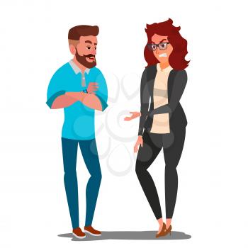 Quarrel Couple Vector. Office Workers Characters. Quarreling People. Angry Man And Woman. Parents Divorce. Shouting. Isolated Flat Cartoon Illustration