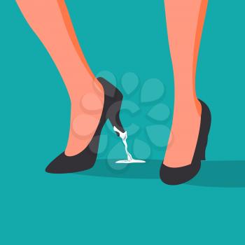 Business Trouble Stuck Vector. Feet. Business Woman Shoe With Chewing Gum. Wrong Step, Decision. Illustration