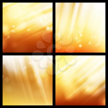 Sunlight Background Set Vector. Abstract Shining Background. Glowing Explosion. Sunrise Wallpaper. Sky, Sun. Yellow Bright Design. Spring Time. Sunlight. Summer Sky Illustration