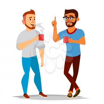 Talking Men Vector. Laughing Friends. Talking Colleagues. Communicating Male. Business Person. Teamwork. Men Talk, Discussion. Isolated Flat Cartoon Illustration