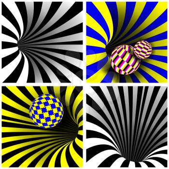 Spiral Vortex Vector. Illusion. Optical Art. Motion Striped Tunnel. Swirl Illusion. Geometric Magic Background Illustration
