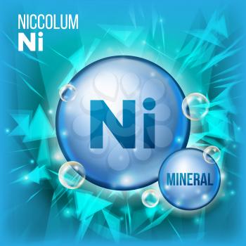 Ni Niccolum Vector. Mineral Blue Pill Icon. Vitamin Capsule Pill Icon. Substance For Beauty, Cosmetic, Heath Promo Ads Design. Mineral Complex With Chemical Formula. Illustration