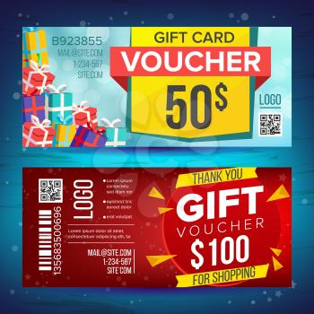 Voucher Template Vector. For Banner, Discount Card. Horizontal Card. And Gifts. Holidays Advertisement. Gift Certificate Illustration