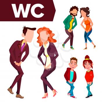 WC Sign Vector. Door Plate Design Element. Man, Woman. Female, Male. Toilet Icon. Directional Sign Cartoon Illustration