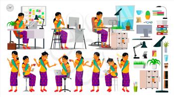 Business Man Character Vector. Working Hindu, Man. Team Room. Brainstorming. Environment Process In Start Up Office. Programmer, Designer. Code. Javascript. Cartoon Business Character Illustration