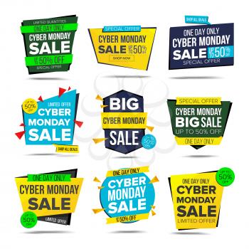 Cyber Monday Sale Banner Vector. Website Sticker, Cyber Web Page Design. November Product Discounts On Websites. Sale Label. Isolated Illustration