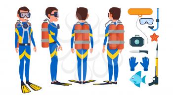 Scuba Diver Vector. Snorkeling Diving. Underwater. Isolated Flat Cartoon Character Illustration
