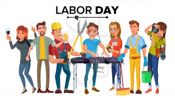 Labor Day Vector. Group Of People. Modern Jobs. Different Professions. Flat Isolated Cartoon Character Illustration