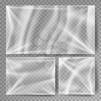 Transparent Polyethylene Vector. Plastic Warp Template For Your Design. Wrinkled Surface For Realistic Effect. Isolated On Transparent Background Illustration