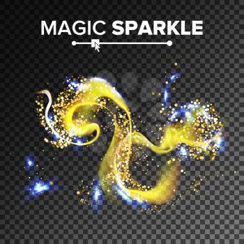 Gold Glittering Stars Dust Vector. Golden Magic Wave. Isolated On Transparent Background Illustration