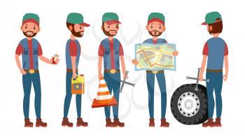 Truck Driver Vector. Professional Worker Man. Isolated Flat Cartoon Character Illustration