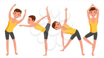 Yoga Man Poses Set Male Vector. Yoga Figures, Silhouettes. Different Positions. Isolated Flat Cartoon Character Illustration