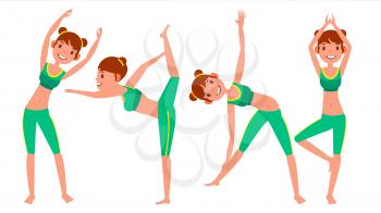 Yoga Woman Poses Set Female Vector. Yoga Figures, Silhouettes. Different Positions. Isolated Flat Cartoon Character Illustration