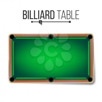 Billiard Table Vector. Classic Green Pool Table. Top View. Isolated Illustration
