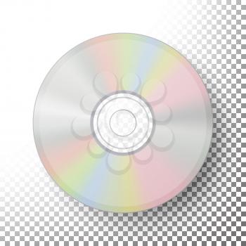 CD, DVD Disc Vector. Realistic Compact Disc Isolated On Transparent Background. Glowing Plastic Surface. Video Blue-ray, Information Data Medium Illustration