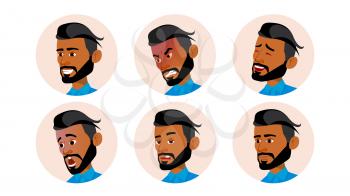 Arab Man Avatar People Vector. Ghutra. Islamic. Icon Placeholder. Person Shilouette. Various Emotions. Scared, Aggressive. User Portrait Flat Character Illustration