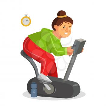 Woman Training Vector. Lose Weight.Woman Dieting, Fitness. Get Rid Of Belly. Flat Cartoon Illustration