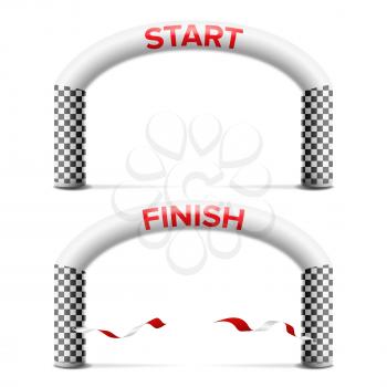 Finish, Start Line Arch Isolated Vector. Sport Event. Triathlon, Skiing, Marathon Racing Concept. Isolated On White Illustration