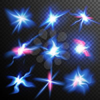 Blue Stars Bursts Glow Light Effect Vector. Magic Flash Energy Light Ray. Good For Banners, Brochure, Christmas Concept. Transparent Background