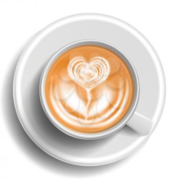 Coffee Art Vector. Cup Top View. Hot Cappuccino Coffee. White Mug. Realistic Illustration