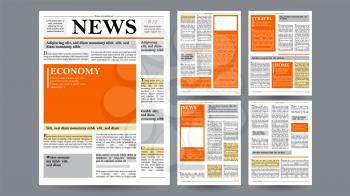 Newspaper Design Template Vector. Financial Articles, Advertising Business Information. World News Economy Headlines. Blank Spaces For Images. Isolated Illustration