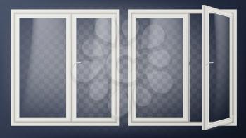 Plastic Glass Door Vector. Opened And Closed. Apartment Element. Isolated Illustration