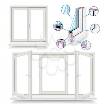 Plastic Window Vector. Structure Frame, Corner Window. Isolated On White Background Illustration