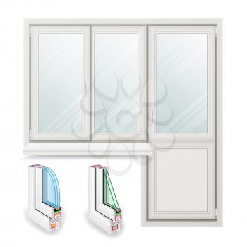 Plastic Window Vector. Opened Door. Home White Window Design Concept. Isolated