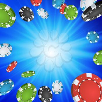 Casino Winner Background. Falling Explosion Gambling Poker Chips Illustration. Jackpot Prize Design Illustration
