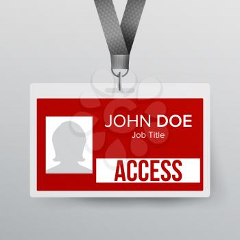 Press Pass Id Card Vector. Plastic Badge Template To Business Conference. Realistic Mock Up Illustration.