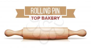 Wooden Rolling Pin Vector. Bakery Concept. Isolated Illustration