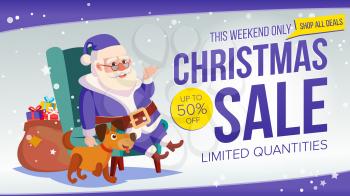 Christmas Sale Banner With Classic Santa Claus Vector. Marketing Advertising Design Illustration. Template Design For Xmas Party Poster, Brochure, Card, Shop Discount Advertising.