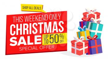 Christmas Sale Banner Template Vector. Xmas Big Sale Offer. For Xmas Banner, Brochure, Poster, Discount Offer Advertising. Isolated