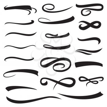 Set of Hand Lettering Underlines Lines Isolated On White. Handwritten Letter. Vintage Elements For Your Design. Vector illustration Handwritten Marker.