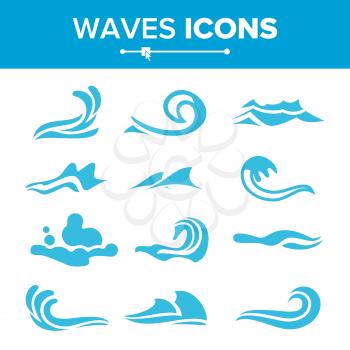 Wave Water Icon Set Vector. Flowing Water Elements. Isolated Illustration