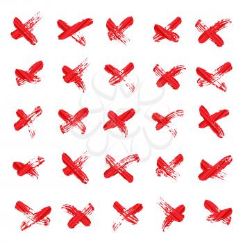 X Red Marks Set Vector. X Cross Sign. Crossed Vector Brush Strokes Isolated Illustration.