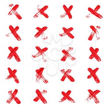 X - Cross Vector. Red Handwritten Symbol Or Letter Isolated On White Background.