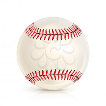 Baseball Leather Ball Isolated On White. SoftBall Base Ball. Shiny