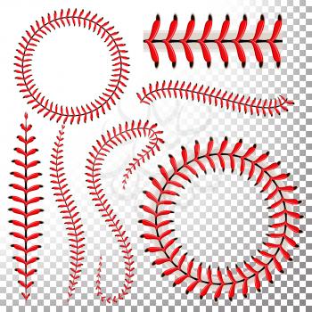 Baseball Stitches Vector Set. Baseball Red Lace Isolated