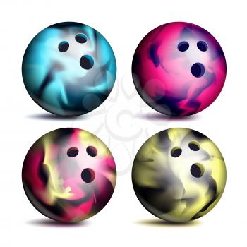 Realistic Bowling Ball Set Vector. Classic Round Ball. Different Views. Sport Game Symbol. Isolated