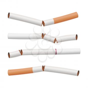 Broken Cigarettes Set Vector. Smoking Kills. Medical Healthcare Quit Smoking Concept. Classic Traditional Filter. Realistic Illustration. Isolated
