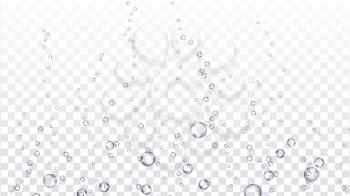 Bubbles Transparent Vector. Underwater. Water Drops, Bubbles Texture. Gas, Oxygen Bubbles. Effervescent Champagne Drink. Isolated On Transparent Background Realistic Illustration