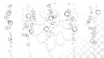 Underwater Bubbles Vector. Fizzy Aqua Sparkles In Water, Undersea. Effervescent Medicine. Transparent Realistic Isolated Illustration