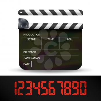 Clapper Board Vector. Digital Film Movie Clapper Board With Red Digital Number