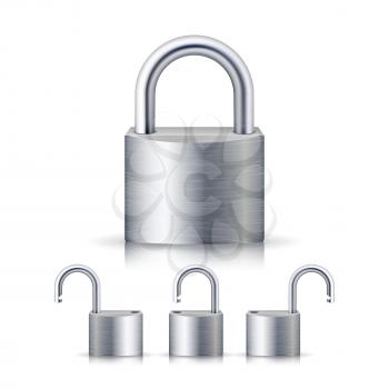Realistic Open And Closed Silver Padlocks Set On White