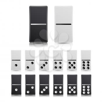 Domino Set Vector. Black And White Illustration. Realistic Dominoes Collection Isolated