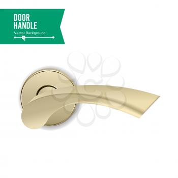 Door Handle Vector. Realistic Classic Element Isolated On White Background. Metal Gold Door Handle Lock. Stock Illustration.